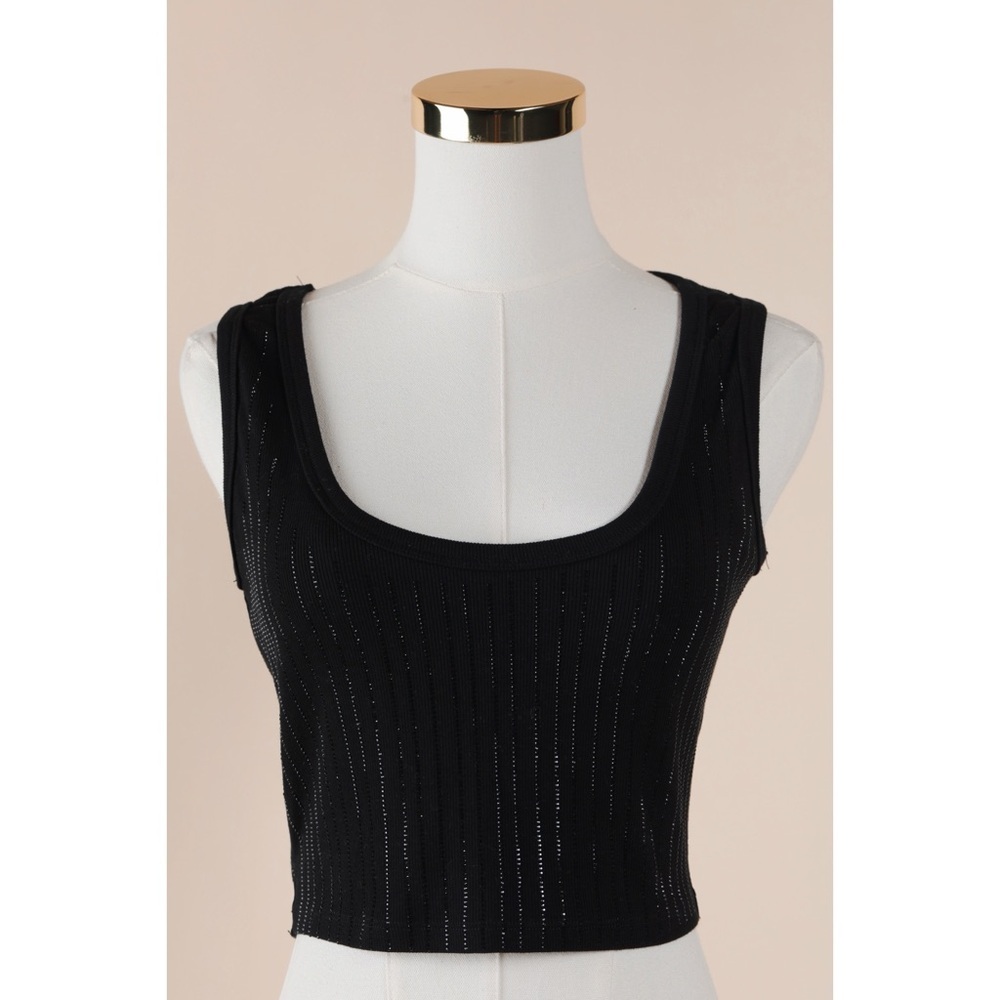 Sz M Windsor Black Rhinestone Ribbed Crop Tank Top NWT